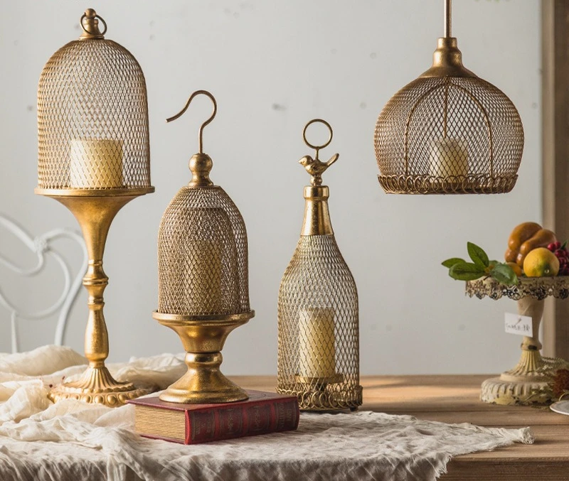 

Moroccan antique home candle holder ornament studio decoration props bird cage chandelier European wrought iron hollow candle ho