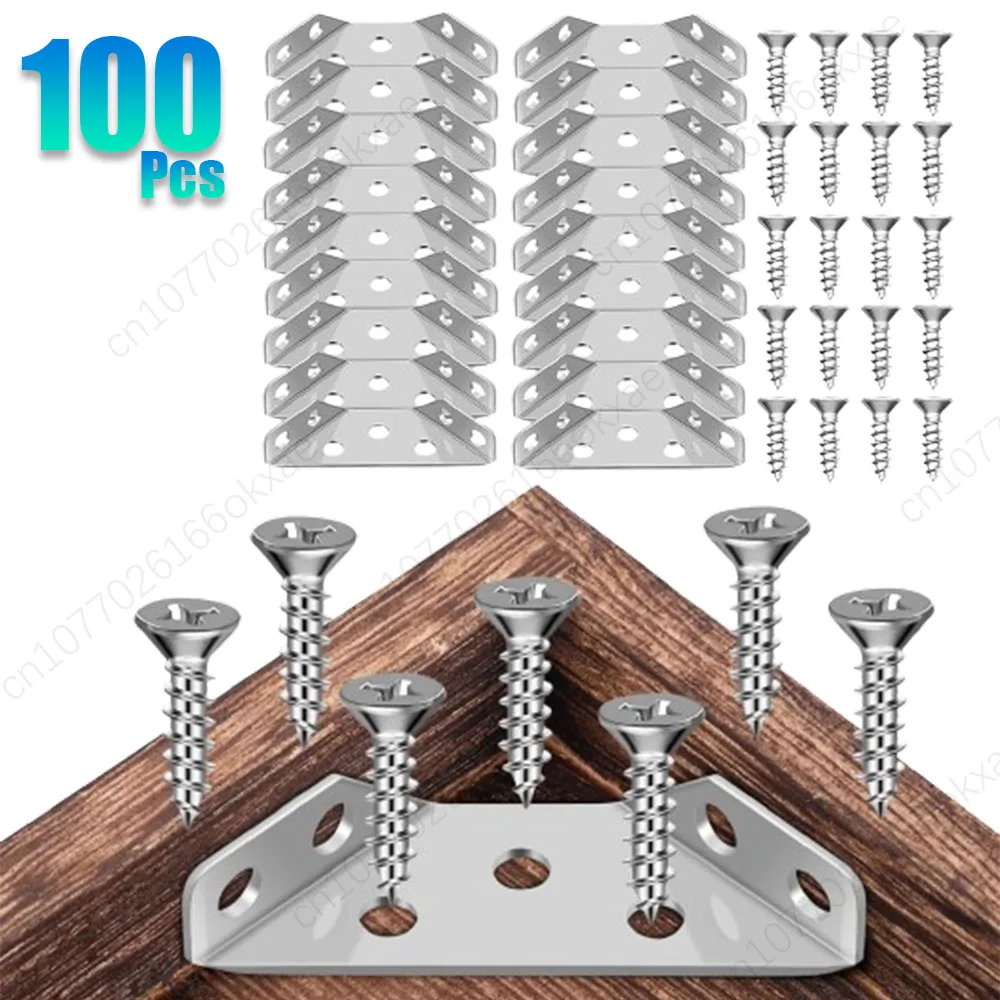 1-100PCS Corner Brackets Stainless Steel Furniture Angle Shelf Connector Cabinet Support Fixing Frame Corner Brace with Screw