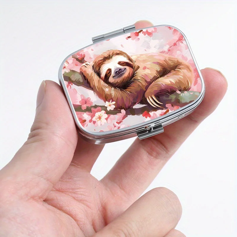 Sloth and Floral Print Design - Mini Travel Pill Box for Storing Pills, Suitable for Outdoor Activities, Moisture-proof Seal image 2