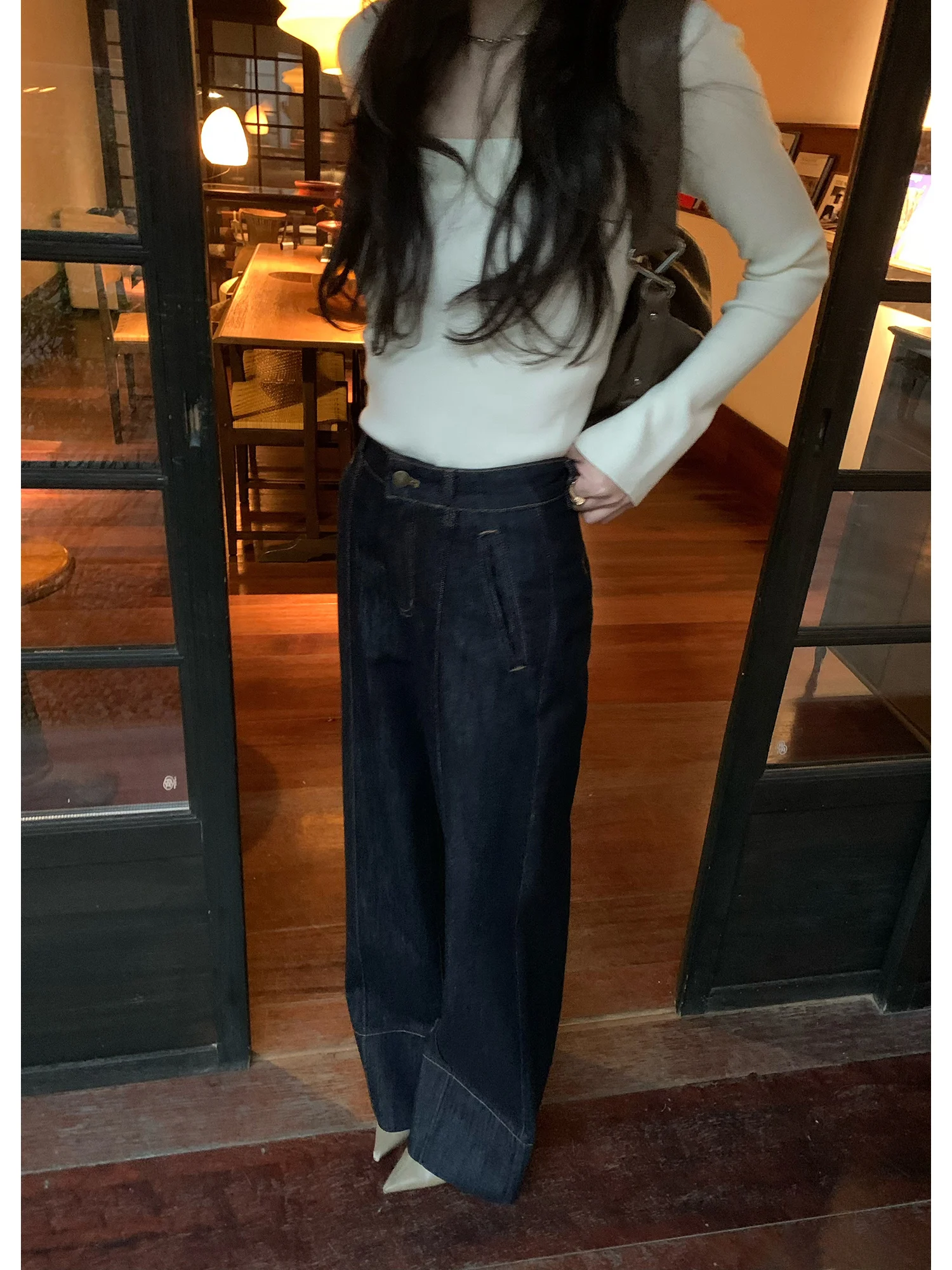 

Женские джинсы с прямыми широкими штанинами, повседневные, из хлопка со стрейчем, комфортные, с цветными вставками, классический крой, высокая талия