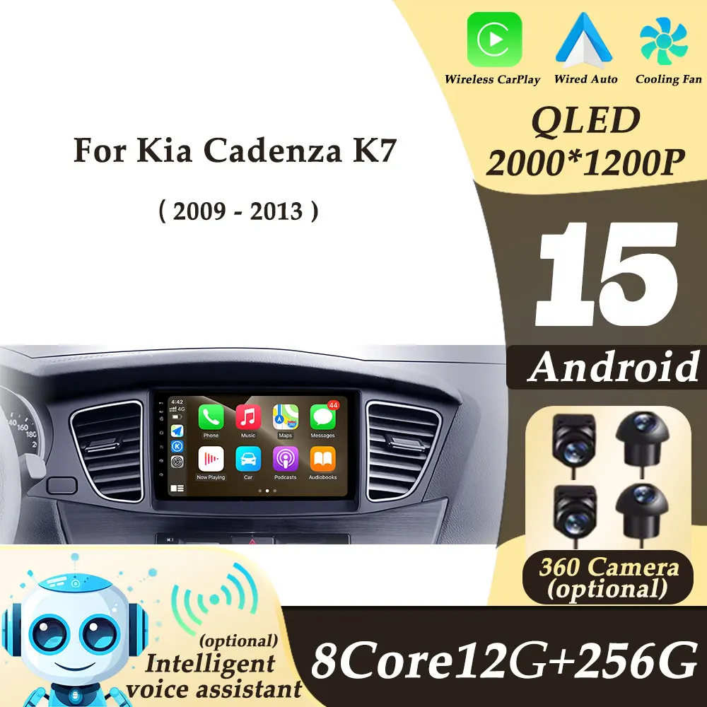 

CarPlay Android15 for Kia Cadenza K7 2009-2013 Video Car Radio Audio Multimedi Player Auto Tools GPS Navi 2K QLED WIFI No 2 din