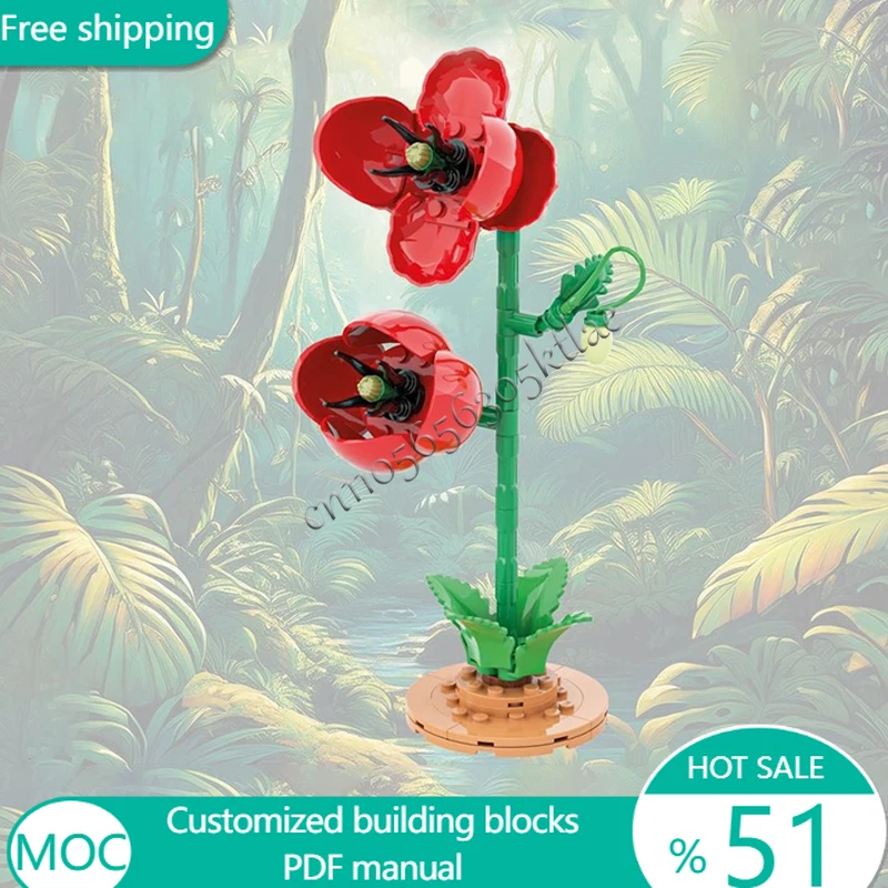 82 PCS Flowers Mini Red Flowers MOC Customize Modular Building Block Design Technology Creative Design DIY Festival Toy Gift