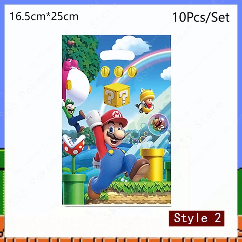 Super Mario Bros วันเกิดตกแต่ง Party Disposable Tableware Baby Shower ถ้วยกระดาษผ้าปูโต๊ะแผ่นกระเป๋าผ้าเช็ดปากชุด