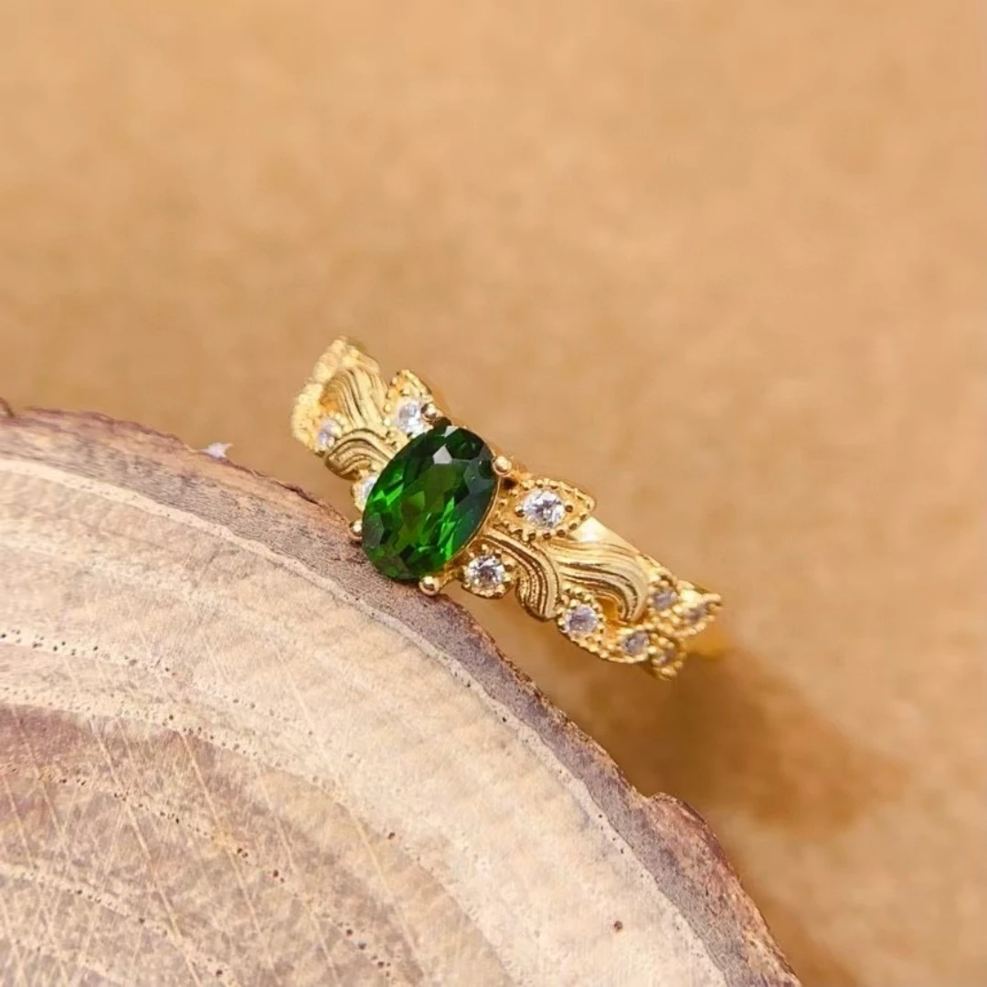 KJJEAXCMY Natural Premium Diopside S925 silver exquisitely Ring Full of luster Simple,elegant and high-end Birthday present