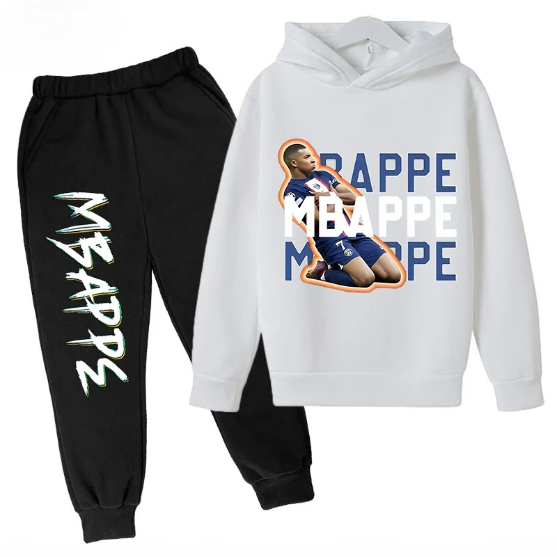 Spring and Autumn Mbappe Printed Children's Hoodie Set Sweatshirt Pants Sportswear 2-piece Set for Boys and Girls Kids Clothes