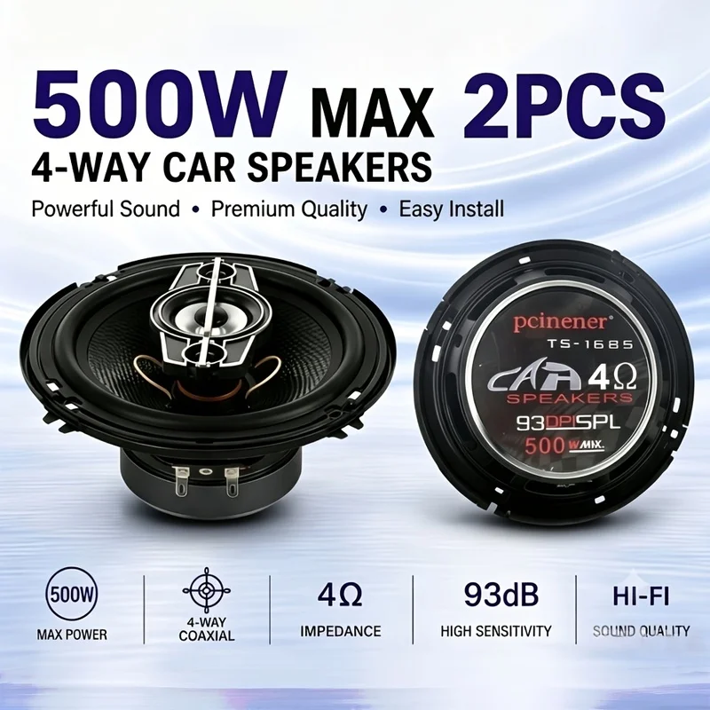 2One Pack 6.5Inch Four-way coaxial car speaker，500W Maximum Power 4Ohm Hifi Full-range stereo speakers，Car audio door and window
