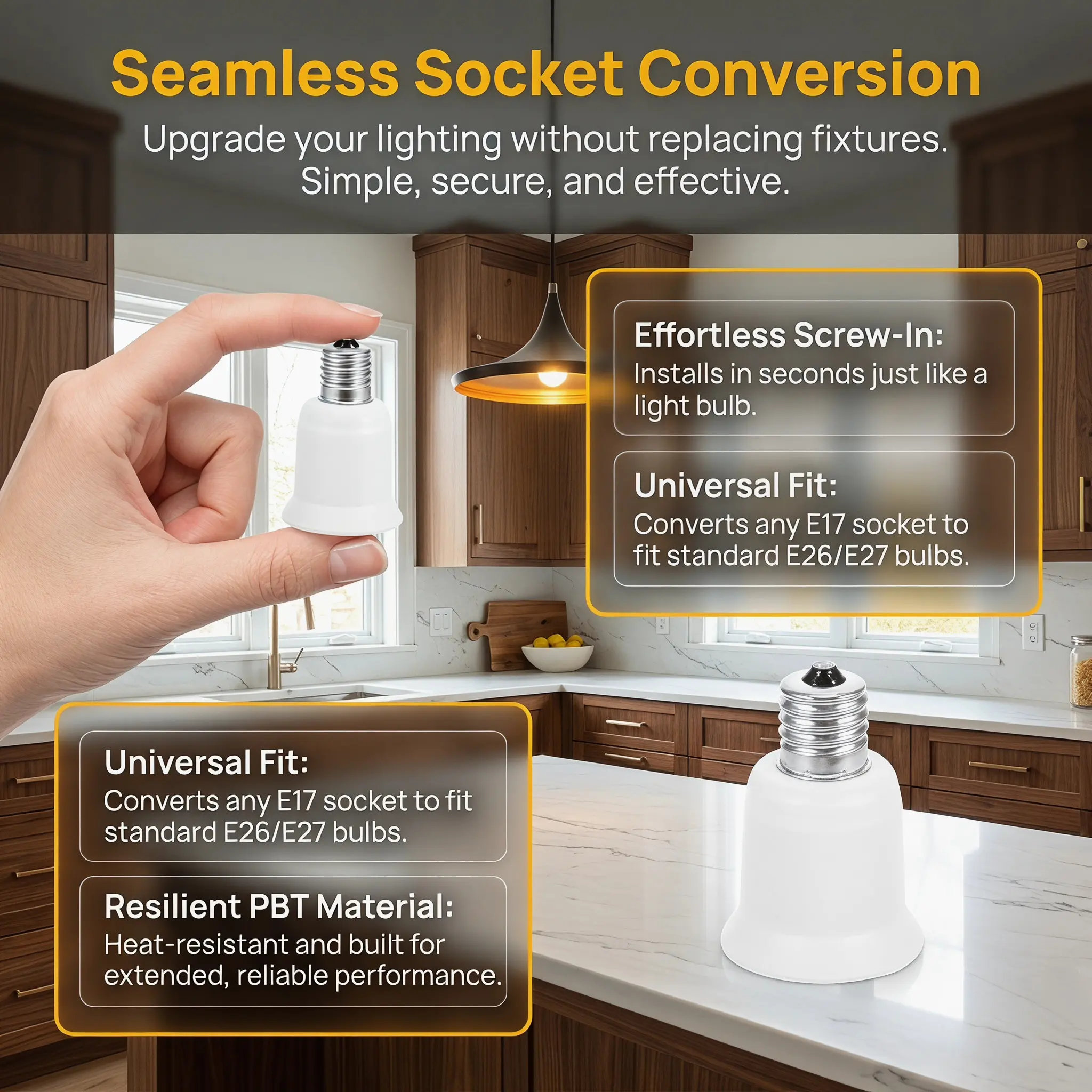 3Pcs E17 to E26 E27 Light Socket Adapter Lamp Holder Converter Light Bulb Splitter Flame Retardant Pbt Heat Resistant No Tools