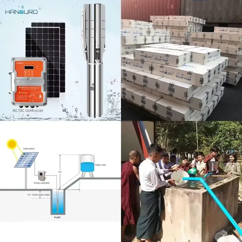 7.5Hp 65m3/h solar water pump 5.5kw submersible pump 60m inverter controller agricultural irrigation watering
