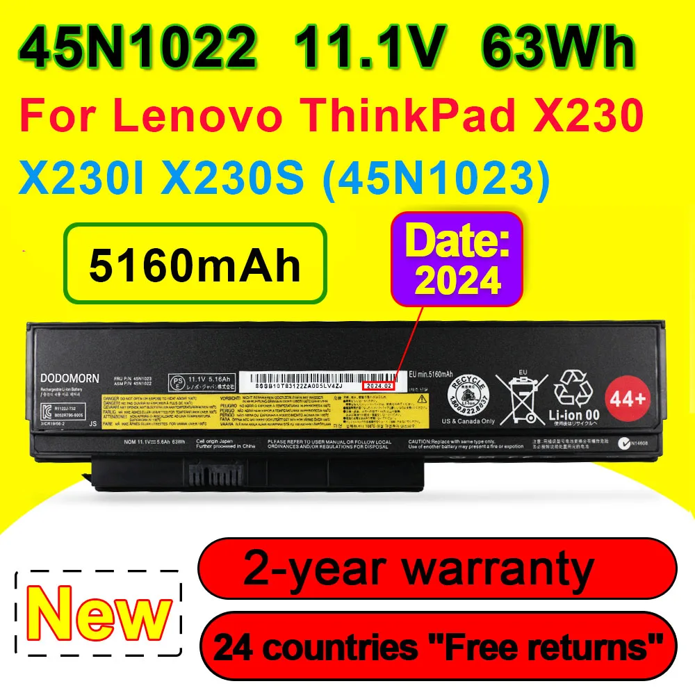 45N1022 45N1023 For Lenovo ThinkPad X230 X230I X230S Laptop Battery 45N1020 45N1021 45N1024 45N1025 44+ 5160mAh 63Wh 11.1V