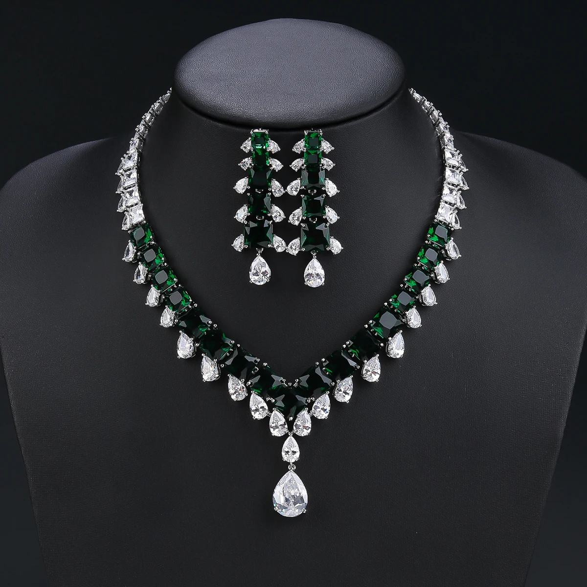 Luxury Crystal Bridal Necklace Set Zirconia Jewelry Gift for Women Party Statement Accessory Dubai Nigeria Style CN11268