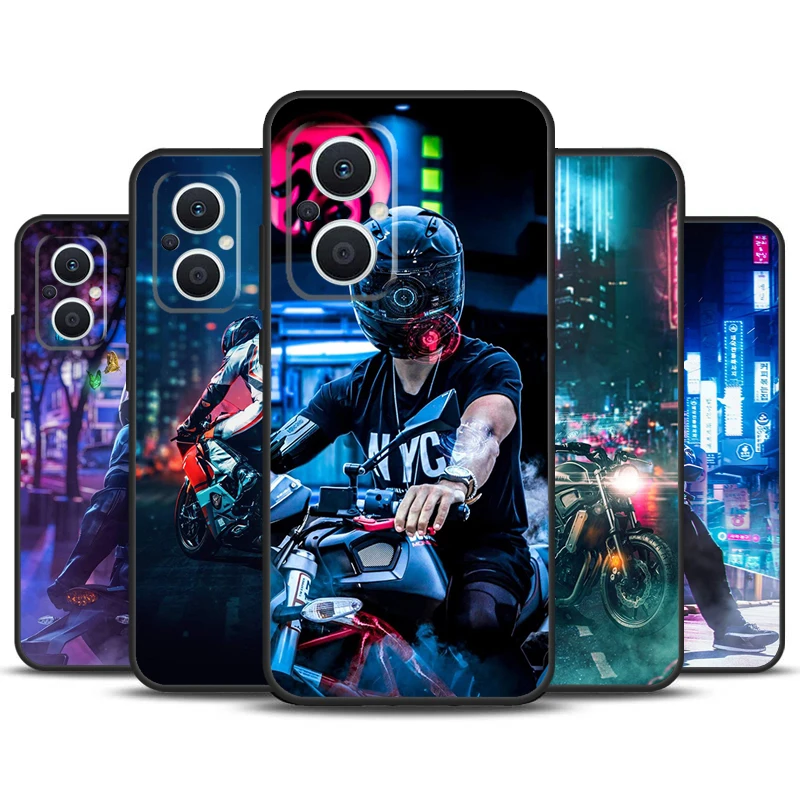 Neon Motorcycle Biker Case For OPPO Reno 8 7 6 5 4 Lite 5Z 4Z 2Z 8T 10 Pro OPPO Find X2 X3 Lite X5 X6 Pro Cover