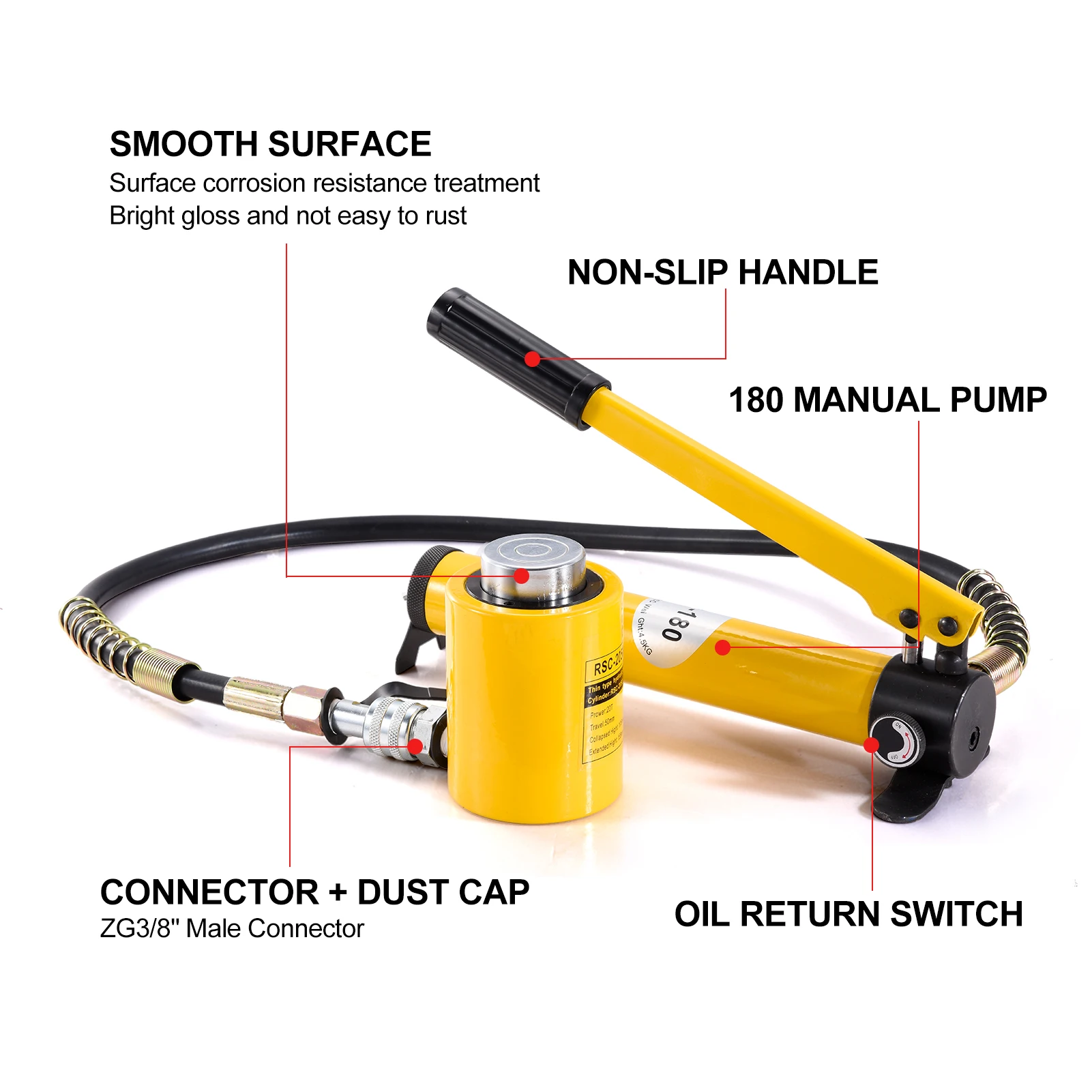 แม่แรงไฮดรอลิก 20 ตัน แม่แรงไฮดรอลิกขนาดเล็กพร้อมปั๊มมือ 180 |   แม่แรงยกอุตสาหกรรม