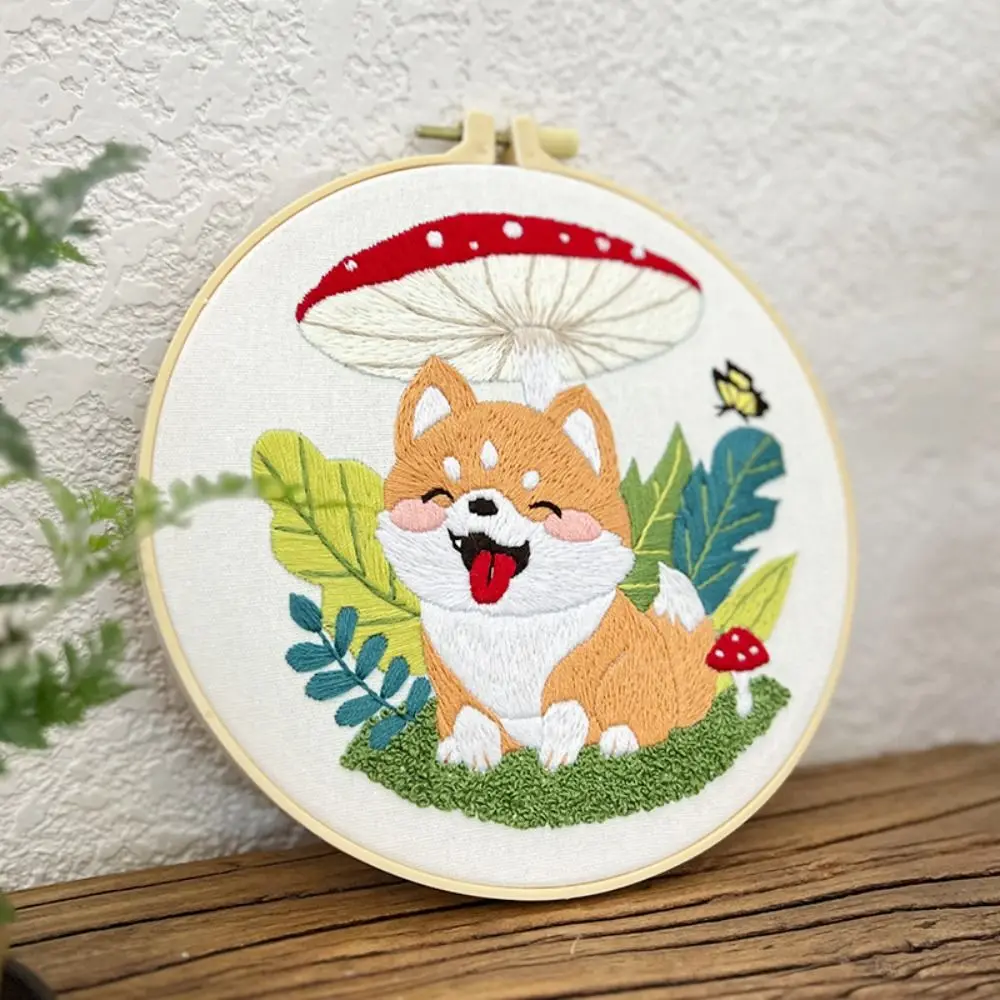 

Home Decor DIY Dog Embroidery Kit Corgi Floral Patterns Cross Stitch Set Hand-stitched Colorful Embroidery Set Adults