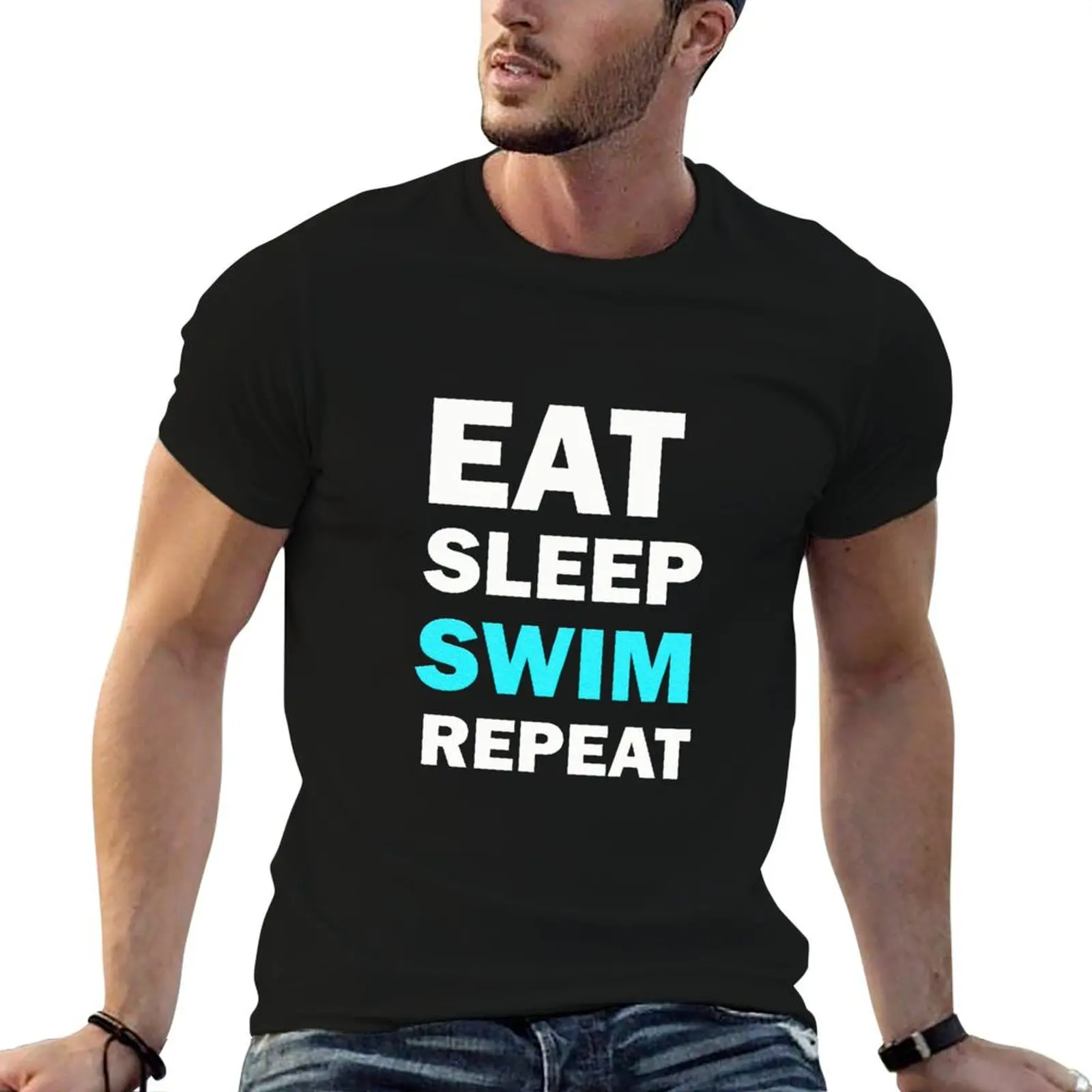 eat sleep swim repeat T-Shirt cotton t shirt man man t shirt cotton t shirt for man T-Shirt