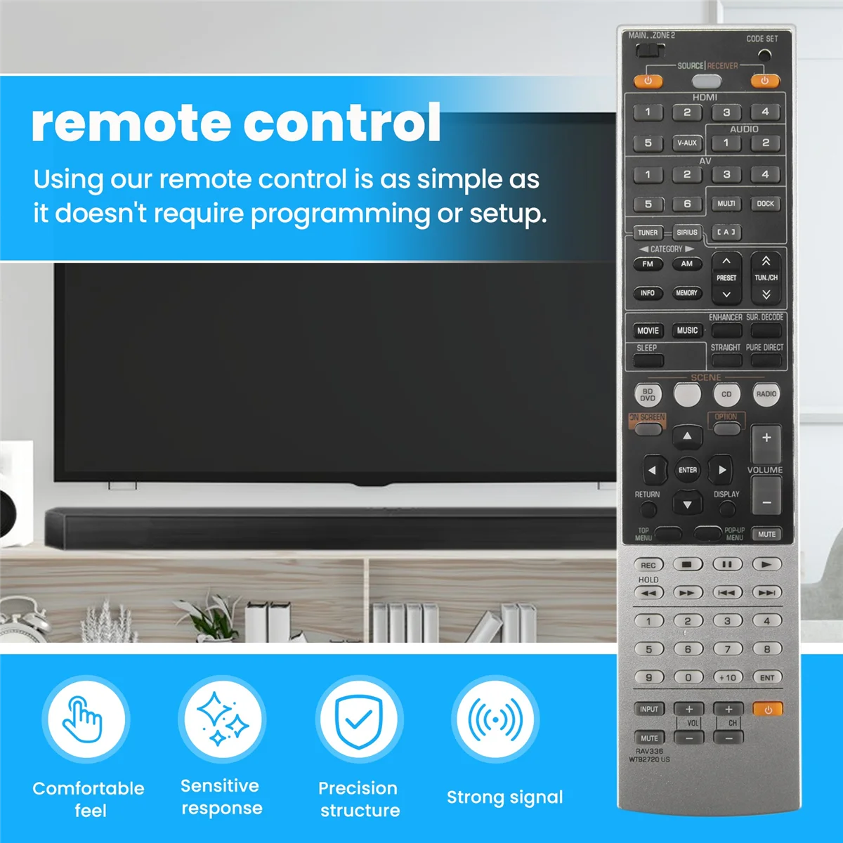 Y05A RAV336 WT92720US Zamiennik pilota do odbiornika AV RX-A700 RX-V667 RX-A700BL -6063 Sub Remote RAV337 RAV338