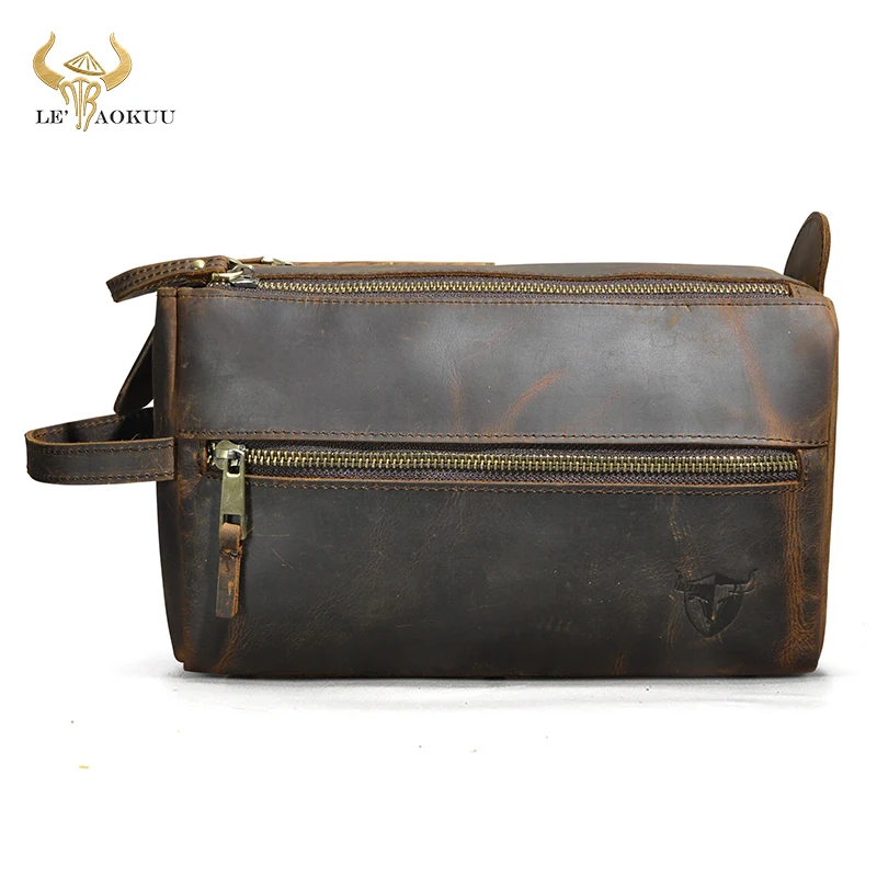 

2024 Genuine Crazy Horse Leather Handmade Travel Washroom Toiletry Bag for Men - Dopp Kit - Shaving Kit 771