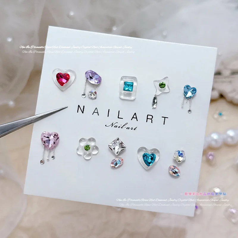 10PCS 3D Nail Art Charms Heart Flower Star Transparent Edging Rhinestone Jewelry Accessory Parts Nails Decoration Suppleis Tool