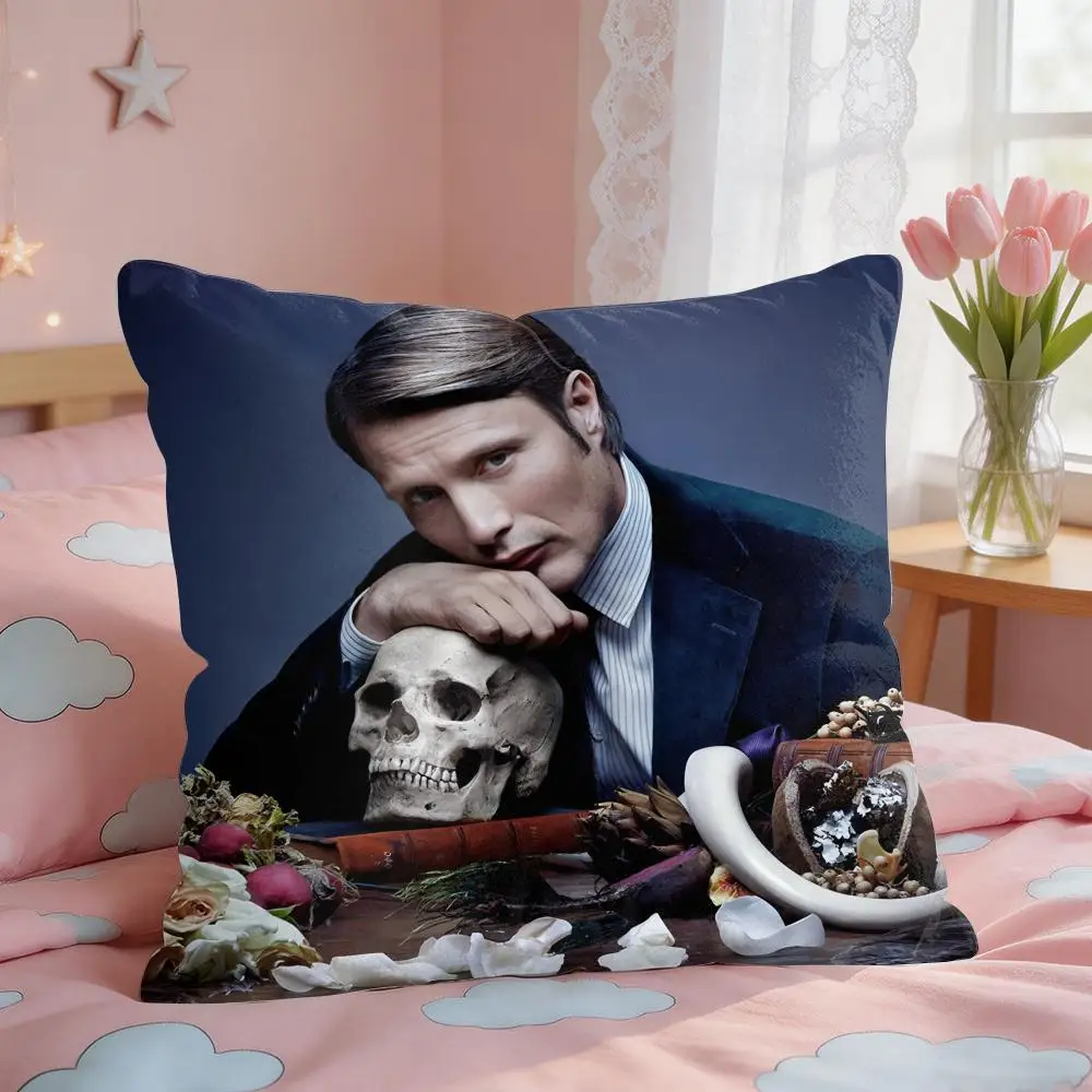 Mikkelsen H-Hannibal Meme Cushion Cover Square Short Plush Pillow Case Living Room Sofa Home Decor Funda 40X40