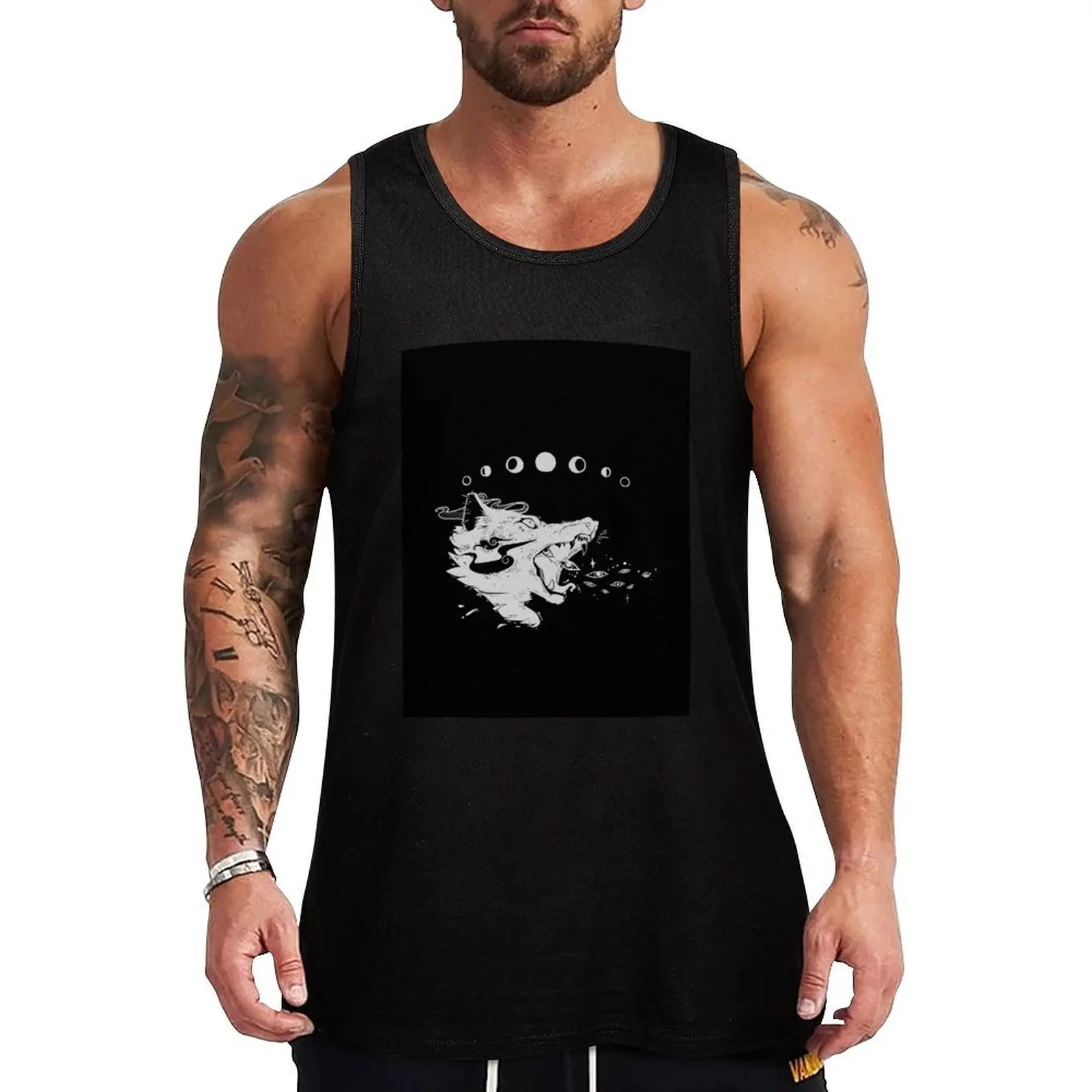 Wild Wolf Creature With Stars And Eyes Tank Top Gym Training Tank Top Moisture Wicking Performance