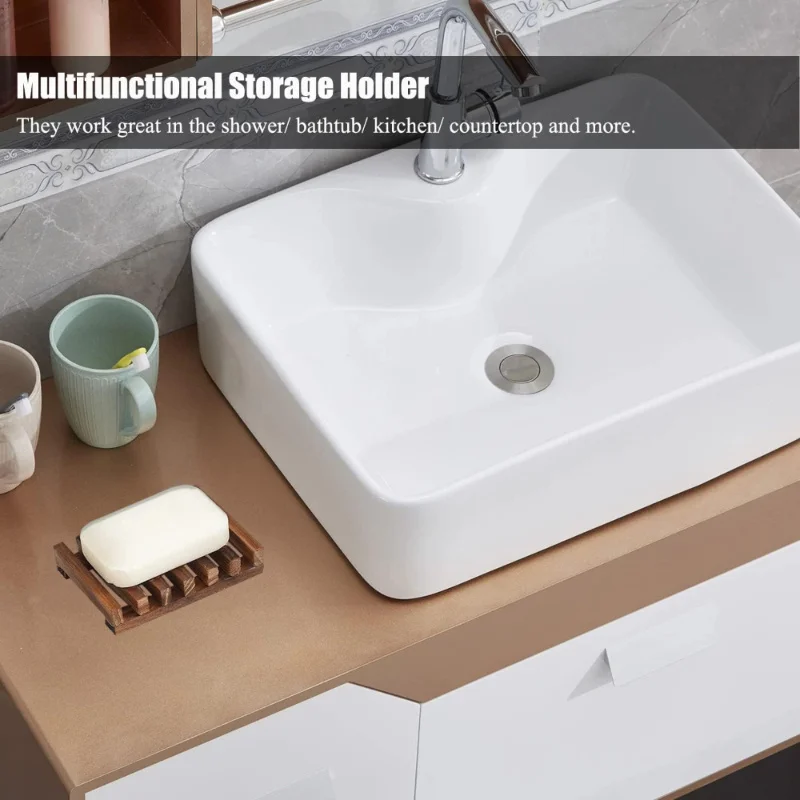 1PC  Natural wood soap tray holder - self-draining design with ventilation holes, easy to clean
