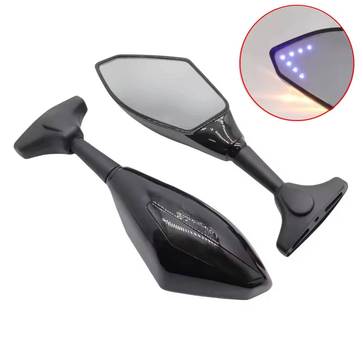 

STLF мотоциклетное черное боковое зеркало заднего вида со светодиодными указателями поворота, универсальные желтые + синие зеркала (дымные)