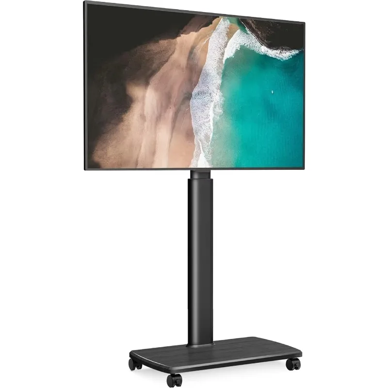 Rolling TV Floor Stand for 32 to 65 70 inch TVs, Portable Mobile TV Cart with Wheels, Black High TV Stand with Swivel Stand,