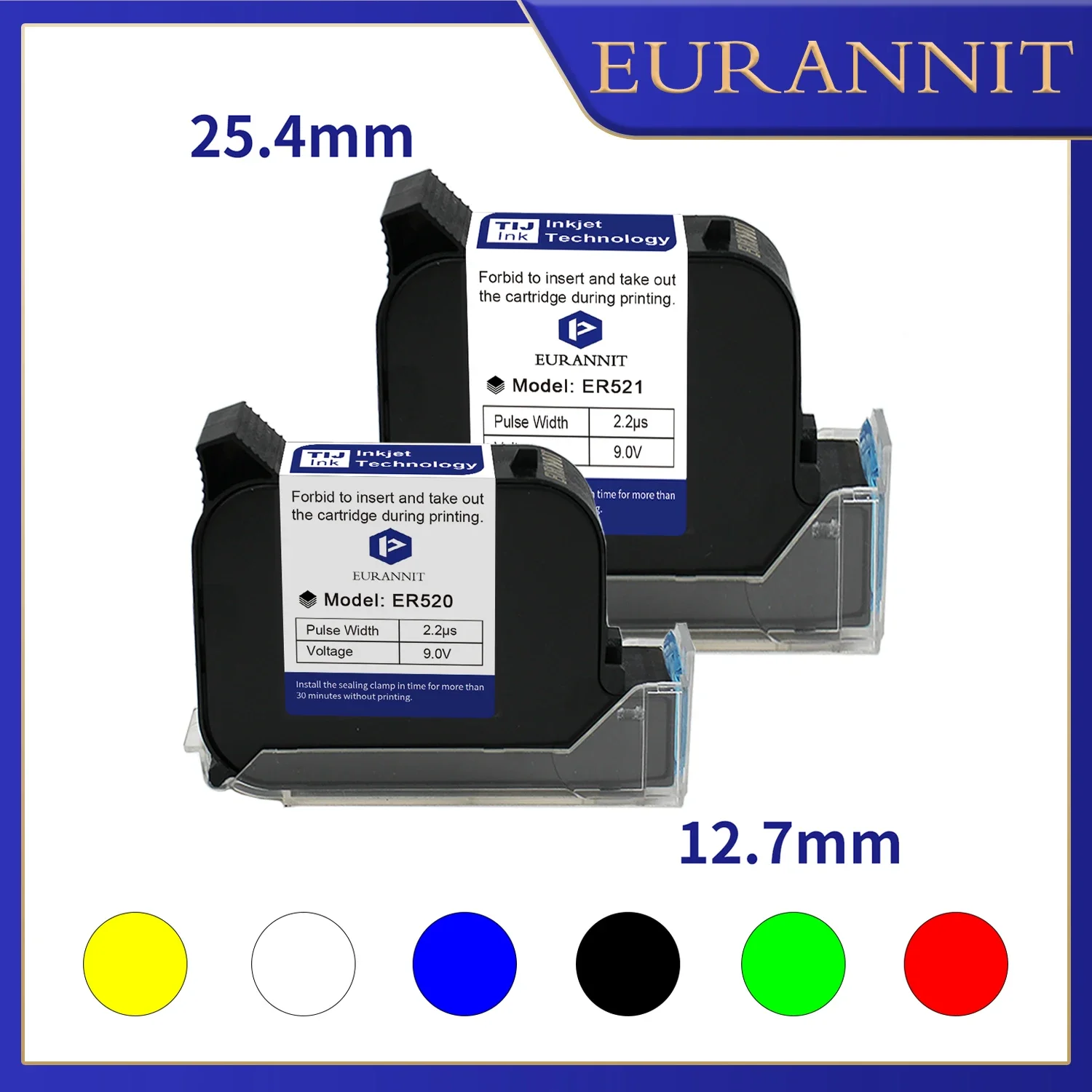 EURANNIT 12.7/25.4mm Thermal Inkjet Printer Cartridge Fast Drying White Red Yellow Blue Green Water-proof Solvent Ink Cartridges