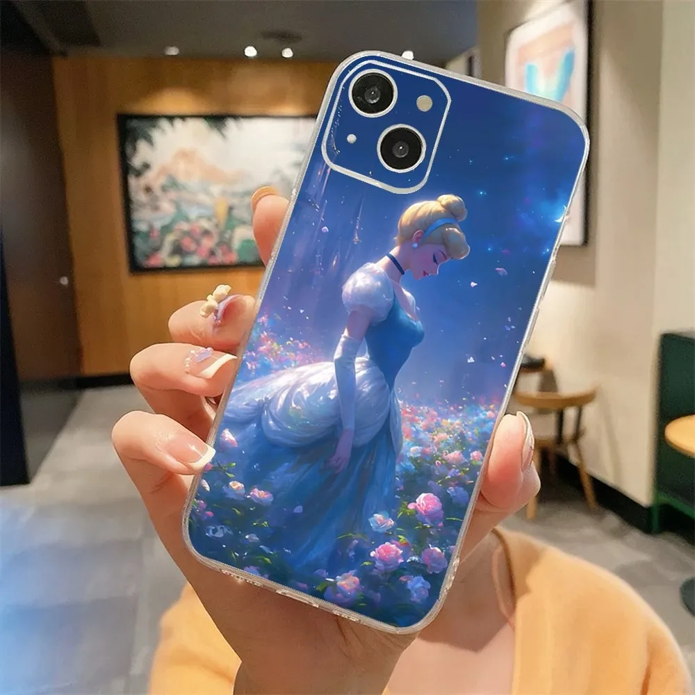 C-Cinderella Disney Princess Phone Case For Iphone 16 15 11 13 14 Pro Max 7 8 Plus X Xr Xs Max Se2020 12mini Transparent Cover