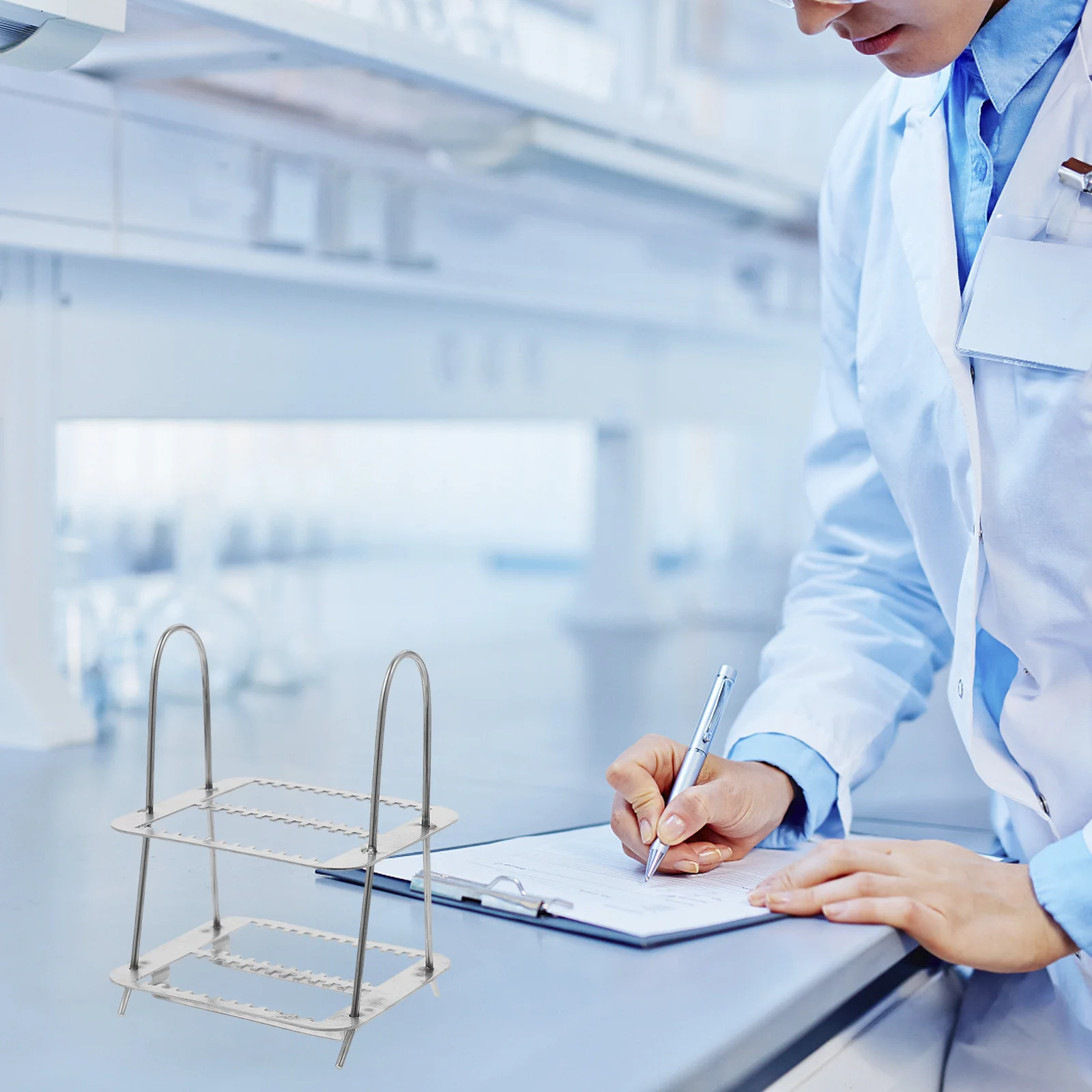 

26 Positions Stainless Steel Glass Slides Holder Sturdy Lightweight Staining Rack for Laboratory Use Microscope Slides Rack