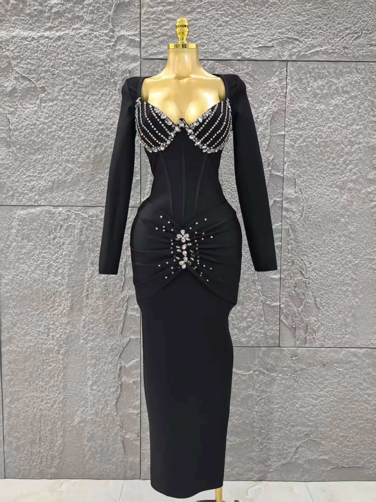 

Women Sexy Luxury Sparkly Beading Bandage Dress 2025 Long Sleeve Bodycon Celebrity Party Elegant Evening Club Pary Dresses