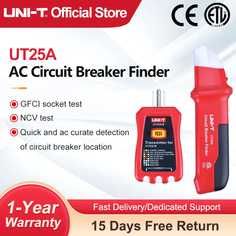 UNI-T AC Circuit Breaker Finder UT25A AC 90-120V Fuse Socket Tester USA Plug Adjustable Sensitivity Beeper Indicattion
