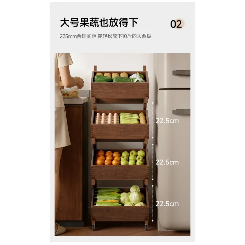 4 Tier Wooden Kitchen Storage Rack Freestanding Fruit Vegetable Basket Organizer Drawer Shelf For Pantry Food Snack Home Storage