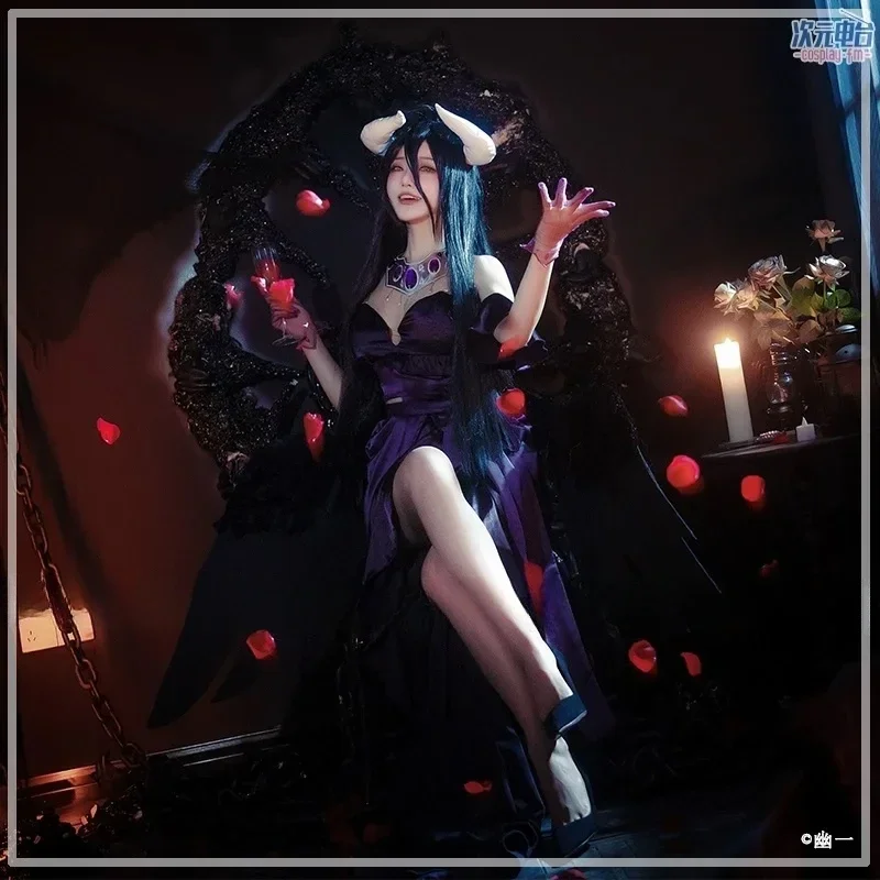 Anime Overlord Season 4 Albedo Cosplay Costume Albedo Evening Party Black Sexy Dress Wig Halloween Uniform Christmas Costume