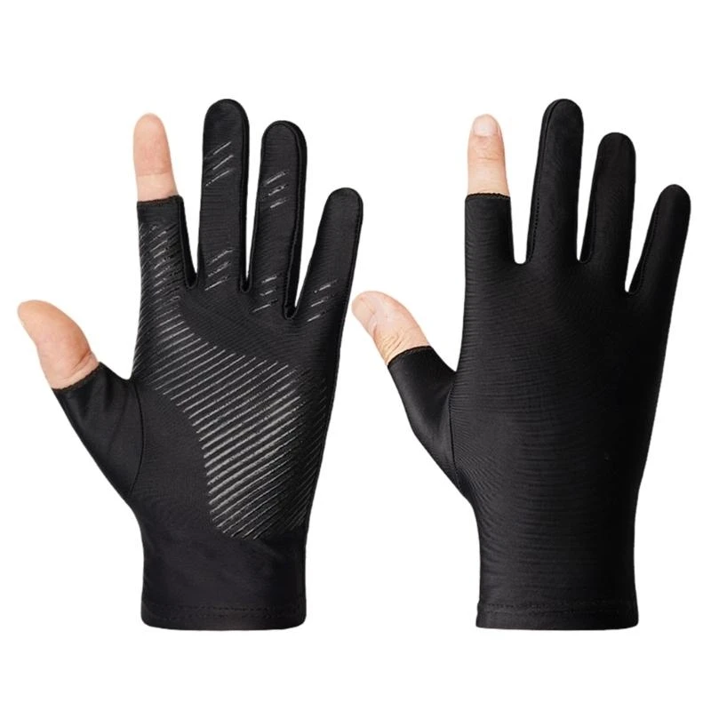 

F68B High Elasticity Touching Screen Ice Silk Cooling Fingerless Cycling Gloves for Fishing Driving Improved Dexterity Safety