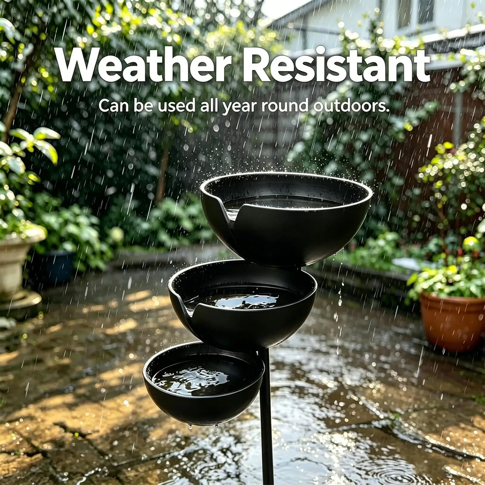 Rain Catcher Bird Bath 3-Tier Decorative Rustic Metal Rustproof Bee Watering Station Hydration Bowls for Outdoor Garden Yard