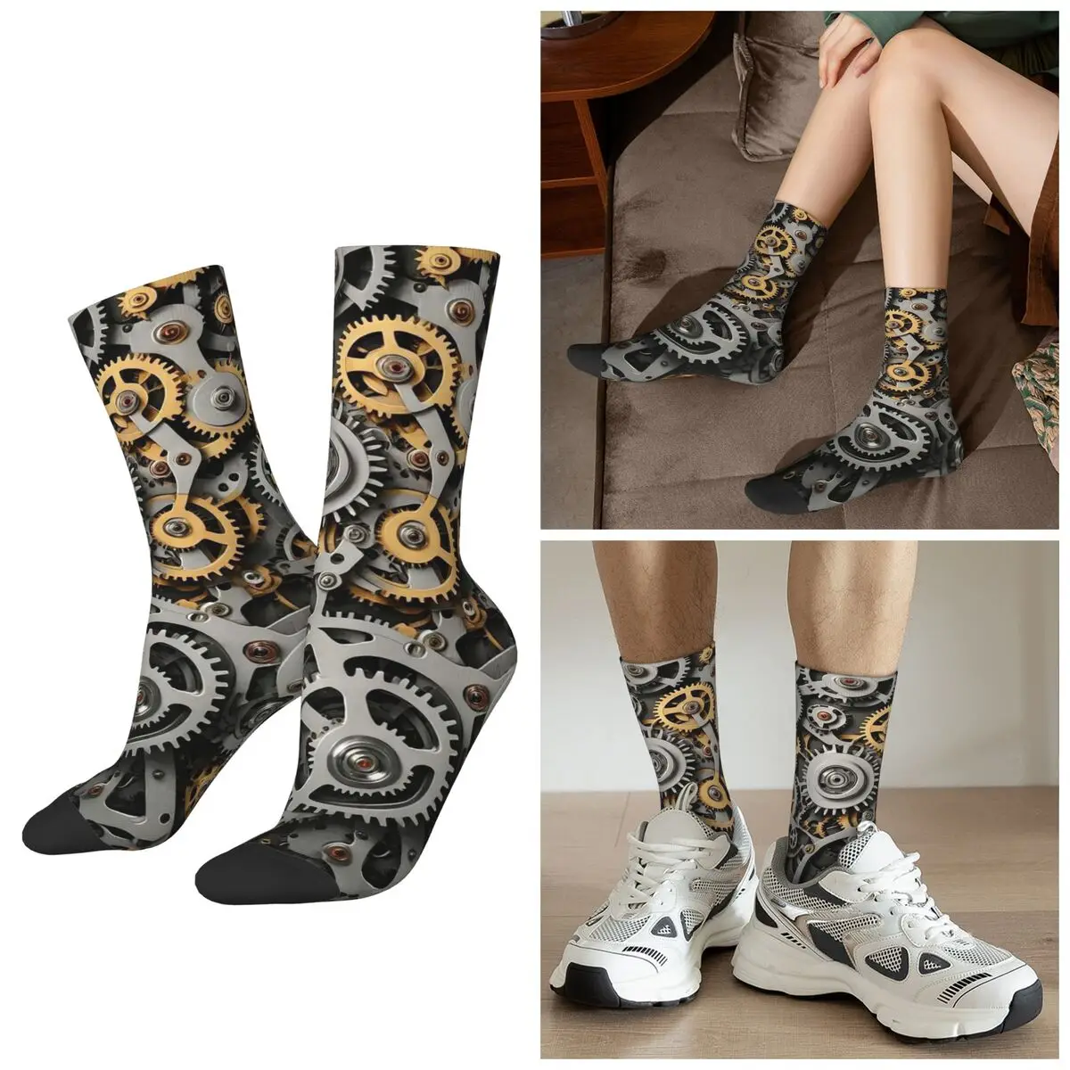 

All Seasons Mechanical Gear Steampunk Style Socks Harajuku Crew Socks Funny Stockings for Men Women Christmas Gifts