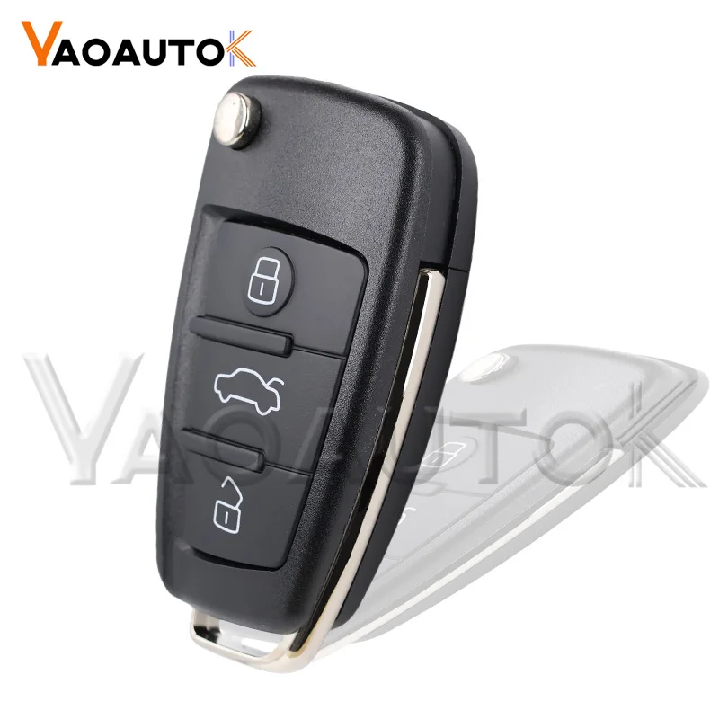 Flip Folding Car Key Shell For Audi Q7 B7 Q3 A3 TT A2 A8 A6 A6L A4 S5 C5 C6 B6 Replacement Flip Remote Car Key Case 3 Buttons