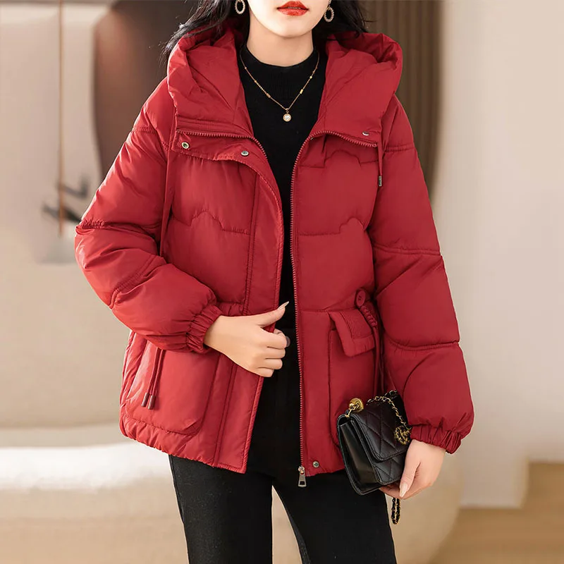 Piumino imbottito da donna corto nuovo inverno spesso caldo giacca imbottita femminile casual allentato con cappuccio Parker capispalla in cotone