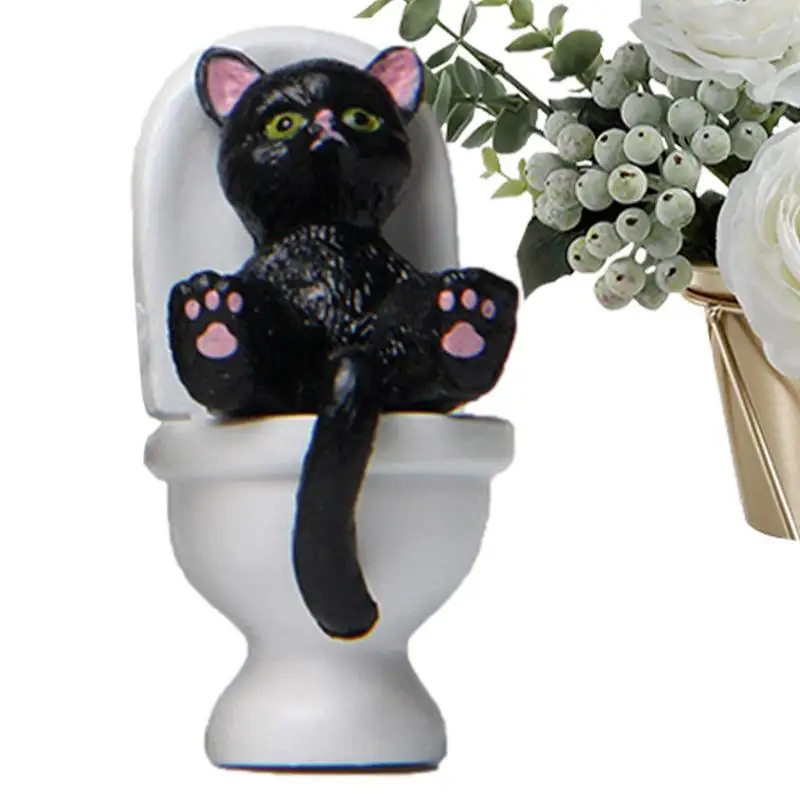 Toilet Sitting Kitty Decorations Artistic Auto Ornaments and  Cat Statue Statuette Effigy Durable Resin Landscape Decoration