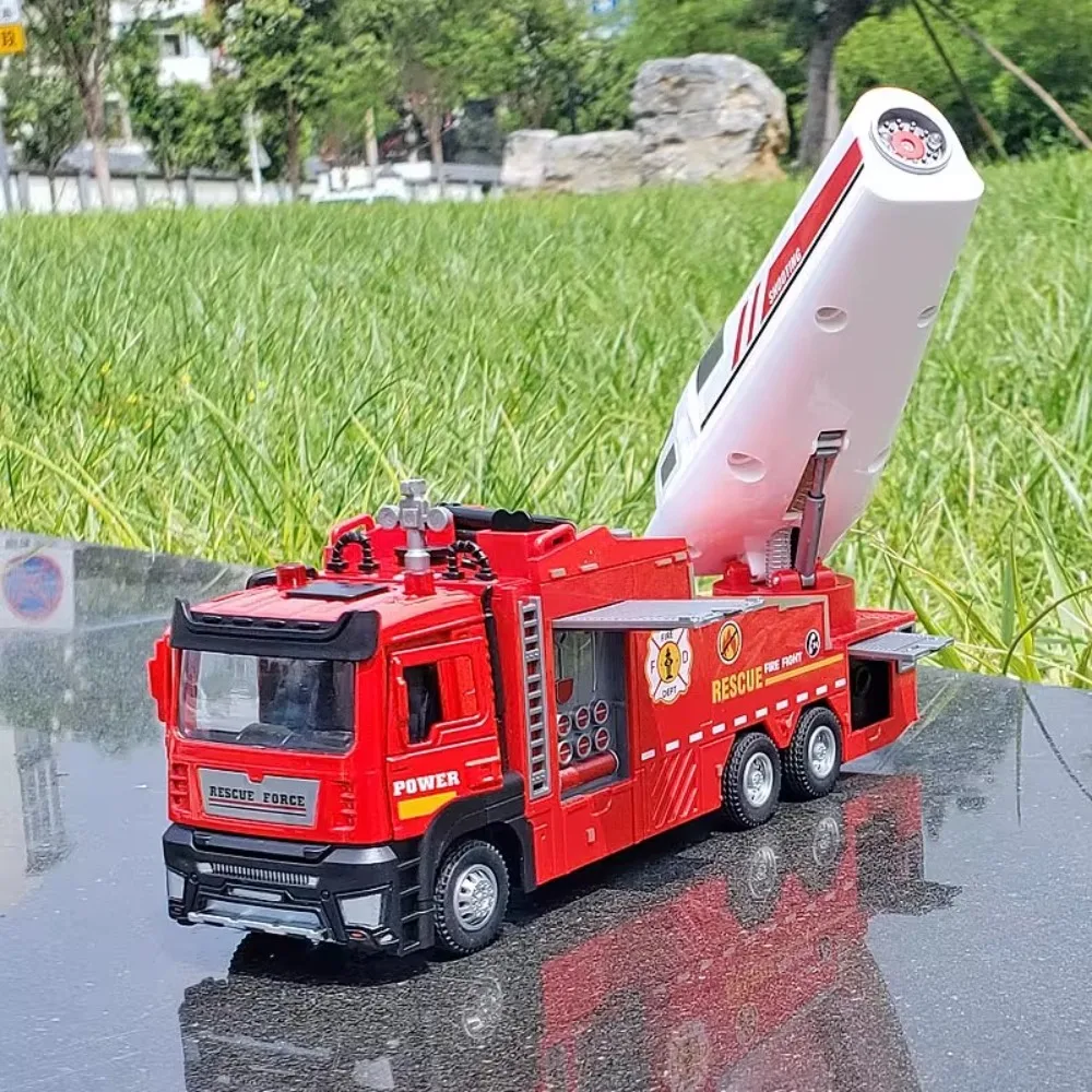 1:32 sprinkler elétrico modelo de motor de incêndio carro brinquedo música luz puxar para trás modelos de caminhão veículos de resgate de emergência item decorativo