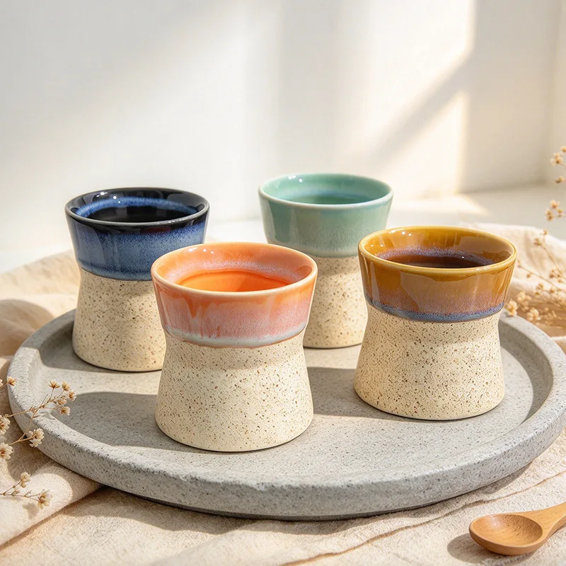 Ceramic Kiln Fired Coffee Cup With Beautiful Glazed Gradient Design Rustic And Retro Ice Cream Cup Perfect For Couples Or Use