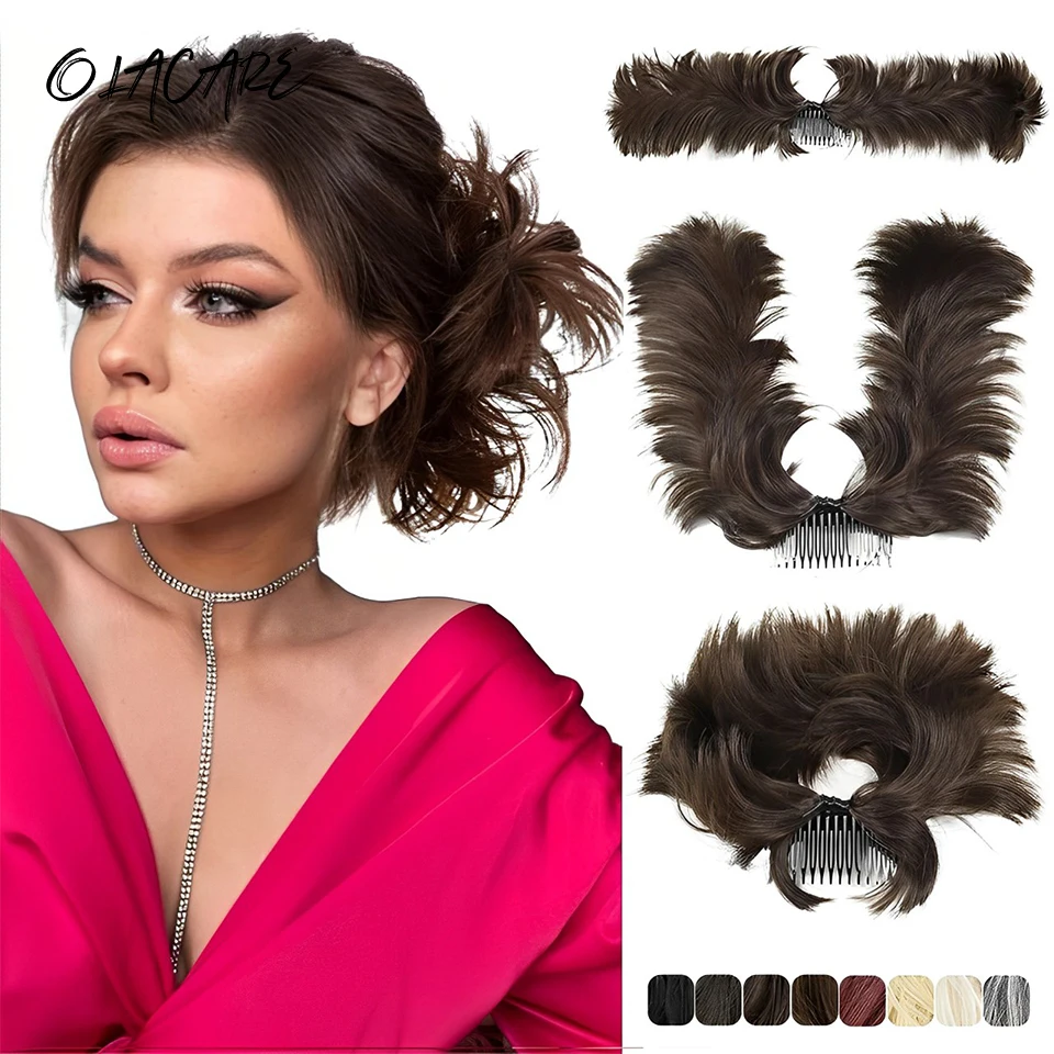 OLACARE Synthetic Hair Bun Extensions Messy Curly Hair Chignon Scrunchies Clip in Hairpieces Donut Updo Hair Pieces for Women