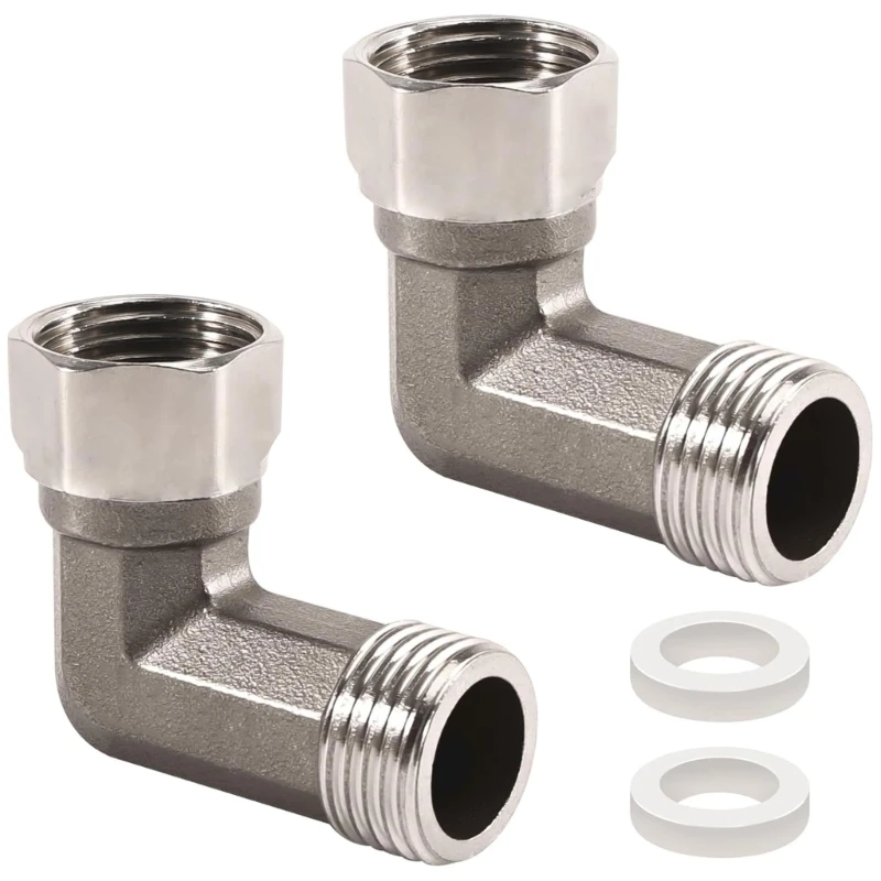 Pack of 2 Stainless Steel 90 Degree Elbow Fitting 1/2Inch Male and Female Thread Accessory For Central Heating Systems