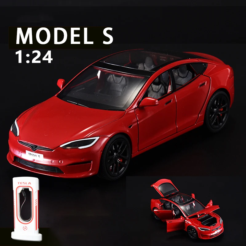 

1:24 Model S MODEL 3 Y Alloy Car Model Diecast Metal Toy Vehicle Car Model Simulation Collection Sound Light Kids Toy Gift