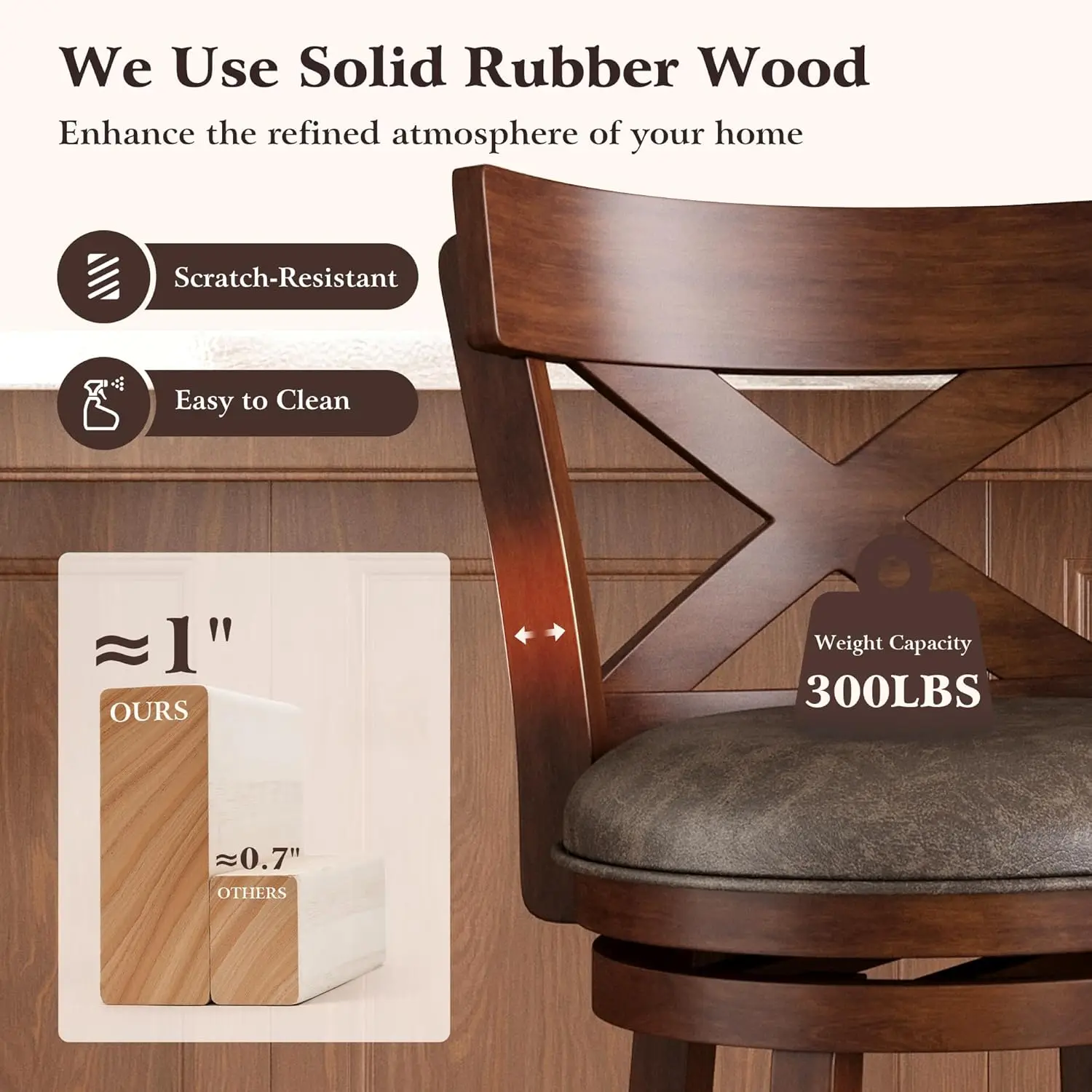 Swivel Bar Stools with Backs, 30 Inch Bar Stools Set of 2, Wooden Bar Stools, 360 Degrees Swivel Chairs with, Customized