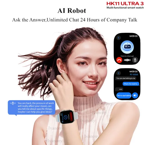 Imagen 2 del producto 2025 nuevo reloj inteligente HK11 Ultra 3 pantalla Amoled brújula AI traducción respuesta llamada TWS conectar voz despertador reloj inteligente hombres mujeres
