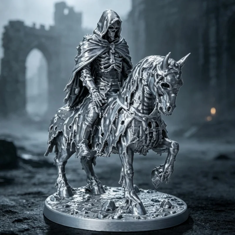 1-Piece Skull-Shaped Ornament 3D Printed Skeleton Undead Knight Ornament Dark Fantasy Riding Grim Reaper Statue Desktop Desk Decoration Ornament