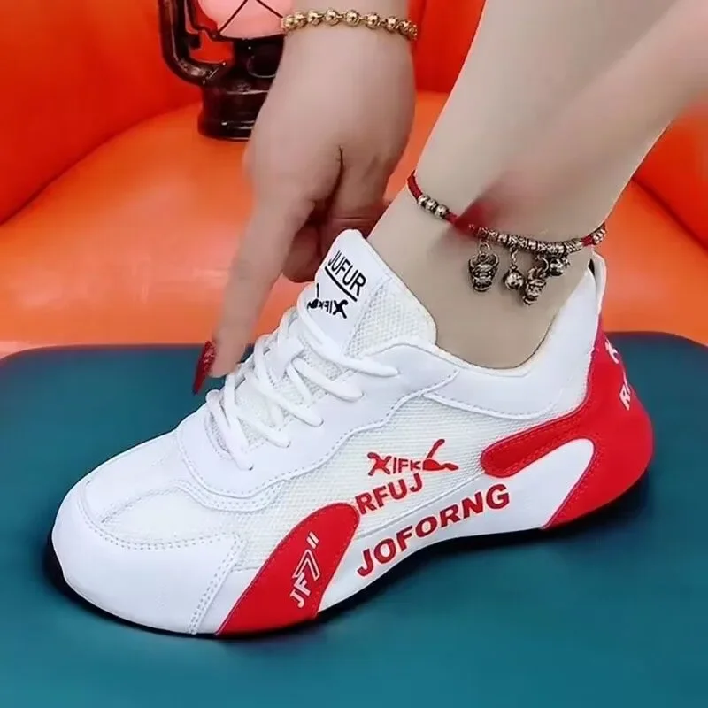 Women\'s Shoes 2024 New Lace-up Women\'s Vulcanize Shoes Fashion Color Matching Hot Sale Round Head Plus Size Breathable Sneakers