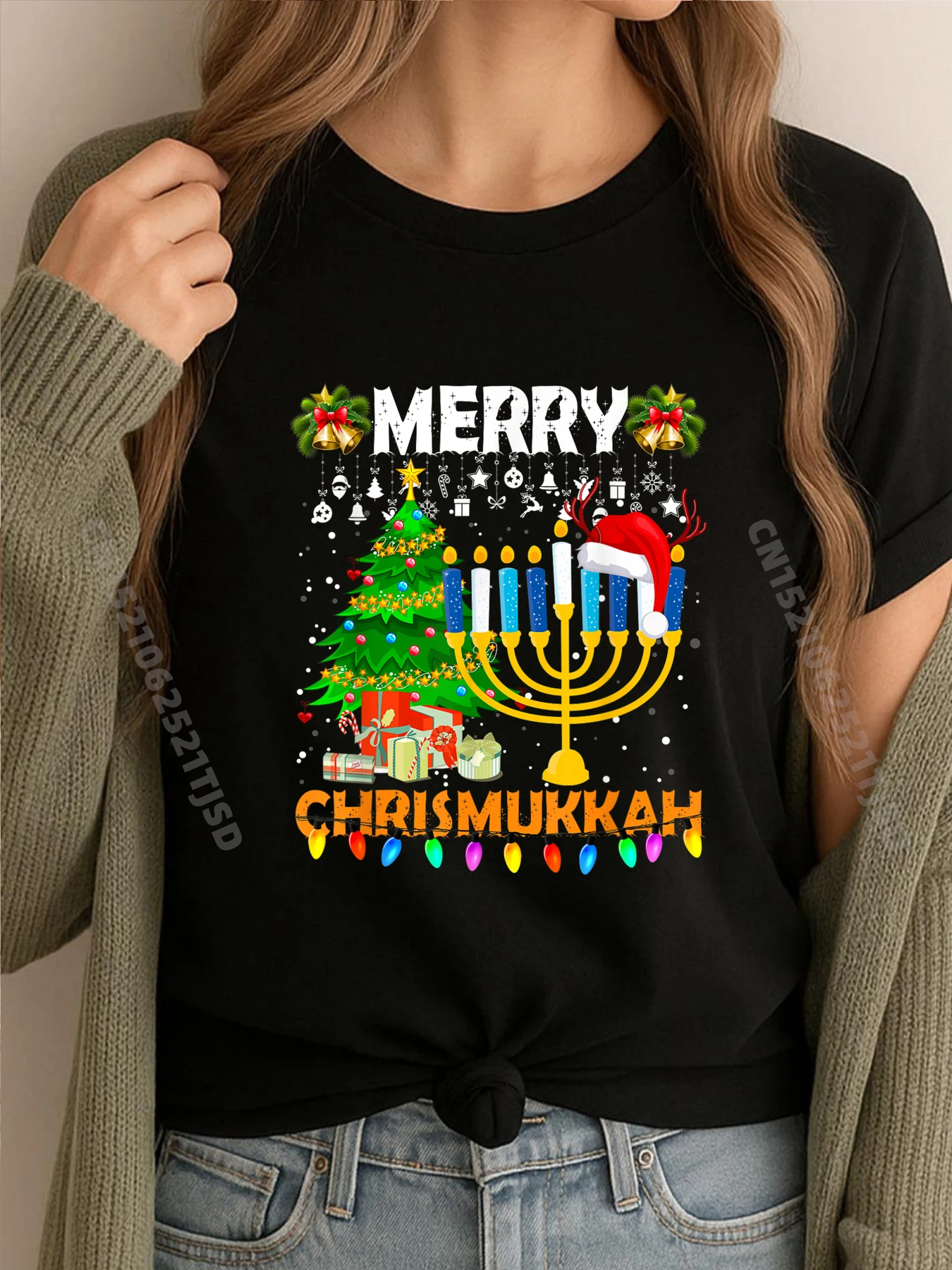 

Merry Chrismukkah 2025 Happy Hanukkah Christmas Santa Hat Mens Shirts Graphic Tee Men's T-Shirts New Years Eve