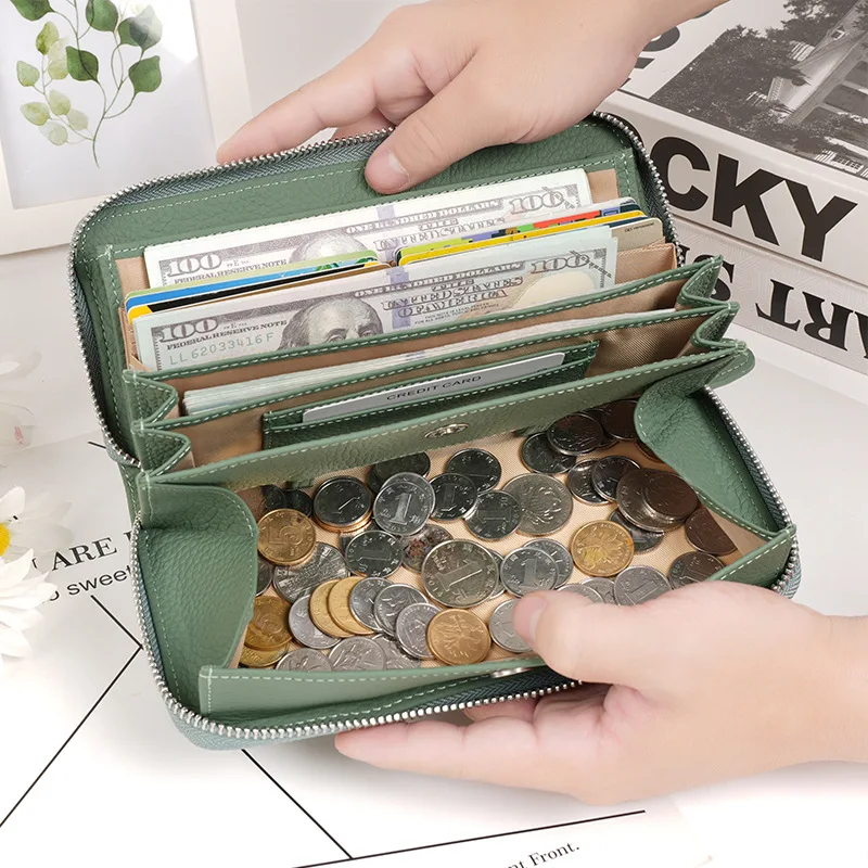 

Large Capacity Women Long Wallets Coin Purse Versatile Genuine Leather Clutch Bag RFID Card Holder Wallet Carteras Para Mujer
